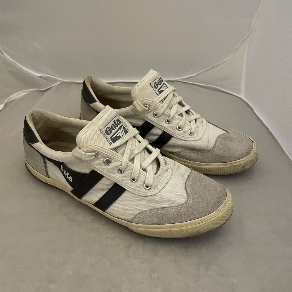 Gola Badminton Mens Casual Sneakers Ivory Charcoal Canvas Suede Shoes Size 9